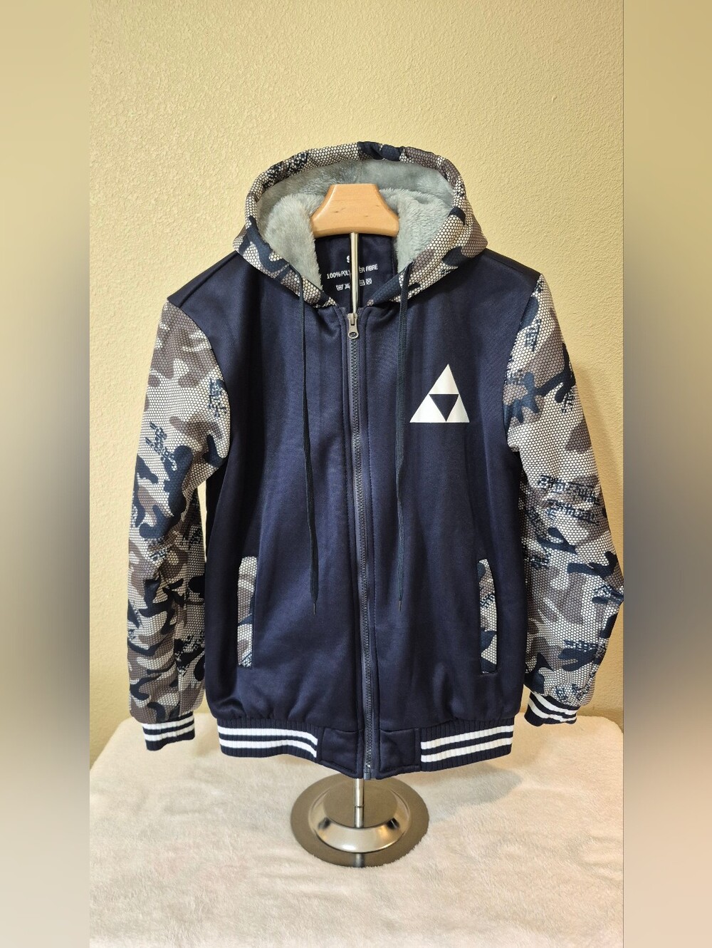 Boys Navy Blue Camo Sleeve Hooded Legend of Zelda Jacket